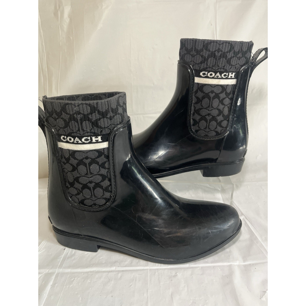 Coach Rivington Black signature C Logo Ankle Rain Boots Size 9 - Picture 7 of 15